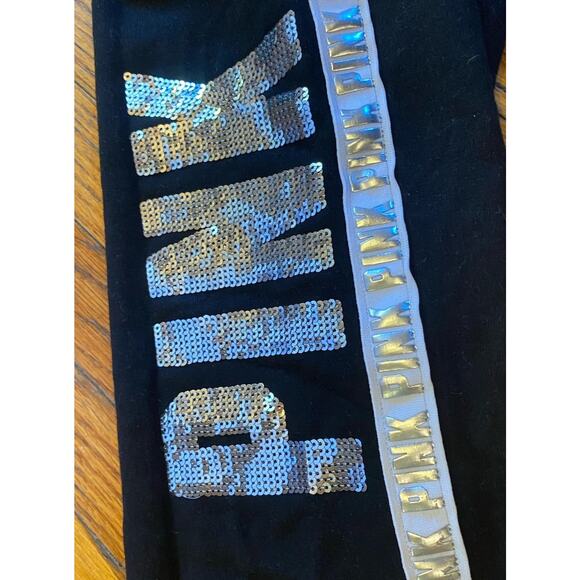 Victoria’s Secret PINK Black Silver Sequin Bling Logo Classic Sweatpants Size S - Picture 10 of 10